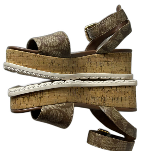 Coach Talulah Brown Signature Print Platform Ankle Strap Sandals Size 6B - Picture 11 of 15